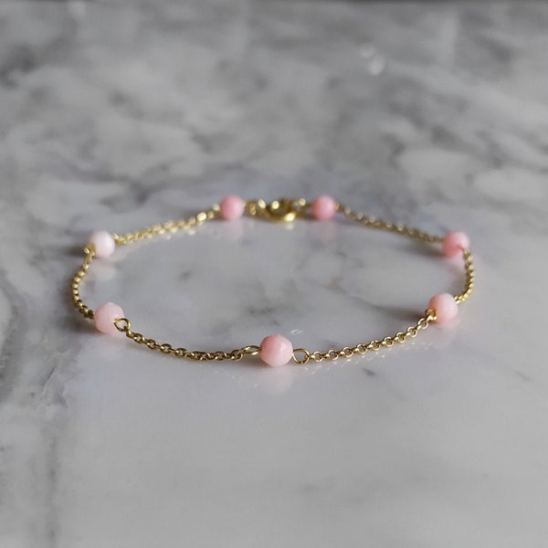 Isla / Roze koraal armband / goud delicate Dainty Bracelet / Koraal sieraden