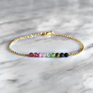 Praire / Watermelon tourmaline chain bracelet / 14K gold vermeil / Delicate Gemstone Bracelet