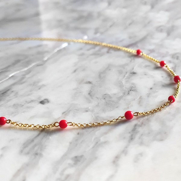 Lagoon / Red coral necklace / gold delicate Dainty necklace / Coral jewelry