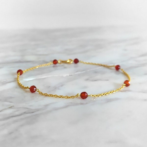 Orange Garnet Bracelet: 14K Gold Vermeil Dainty Gemstone Chain