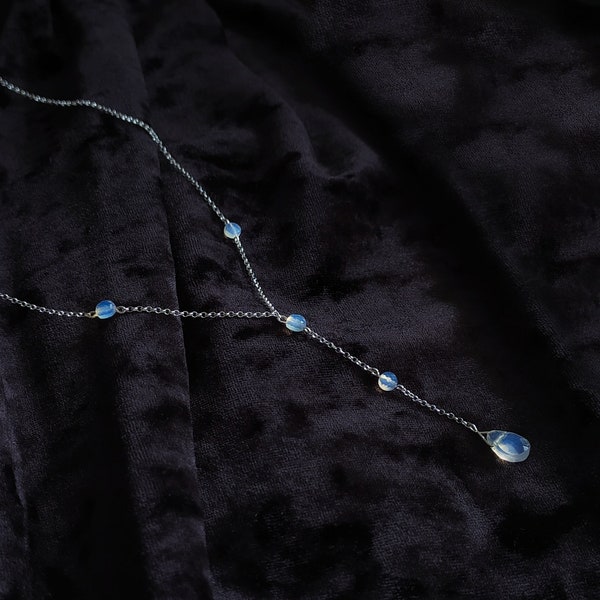 Moon Witch / Opalite drop Υ necklace / sterling silver chain / Gothic witchy necklace