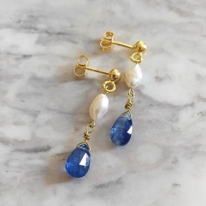 Lagoon / Blue kyanite drop earrings / gemstone earrings / Gold filigree earrings / june birthstone / Royal blue wedding earrings