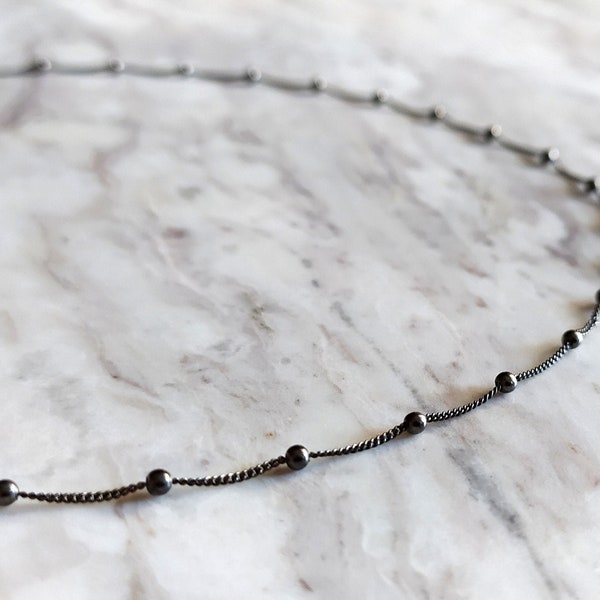 Black Moon / satellite layering Necklace / oxidized sterling silver 925 delicate chain / minimalist dark jewelry