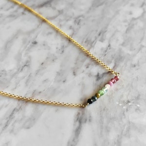 Prairie / Collier chaîne tourmaline pastèque / Collier ras de cou barre de pierres précieuses délicates