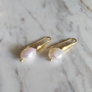Baroque Pearl Drop Earrings: 14K Gold Vermeil Bridal Earrings