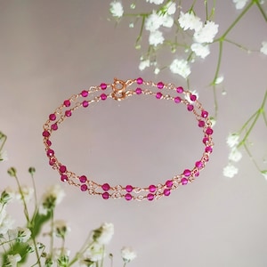 Freya / Genuine ruby bracelet / delicate rose gold gemstone chain / pink gemstone bracelet / Dainty tiny bracelet