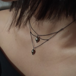 Lethe / Black baroque pearl choker necklace / gothic statement jewelry / witchy chain choker