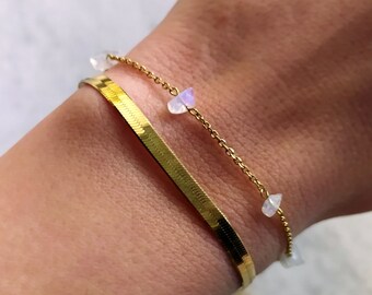 Dainty Raw Moonstone Bracelet: 14K Gold Vermeil Beaded Gemstone