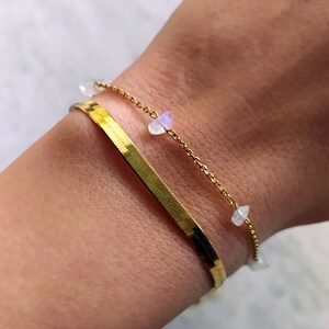Dainty Raw Moonstone Bracelet: 14K Gold Vermeil Beaded Gemstone