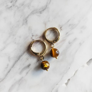 Ember Glow / Tiger eye gemstone earrings / gold earrings / Tiny Minimalist jewelry / June Birthstone