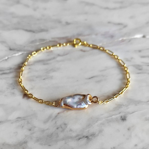 Ariadne / bracelet perle baroque / chaîne vermeil or 14K / bracelet or / Cadeau de demoiselles d’honneur