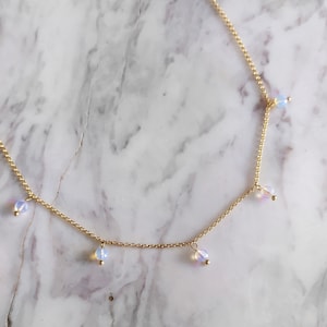 Moon Rain / Tiny moonstone drops necklace / delicate dainty gold necklace / Minimalist layering necklace / tiny gemstone necklace