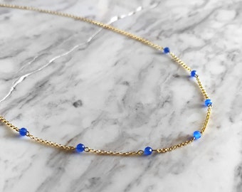 Azure / Blue quartz necklace / delicate chain / Gold Gemstone necklace / Dainty Tiny necklace