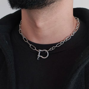 Chunky chain choker necklace / paperclip stainless steel chain / shackle necklace / Gift for him