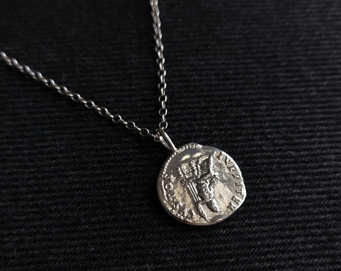 Ancient Roman Coin Necklace: Sterling Silver, Platinum Brass Pendant