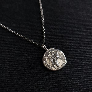 Oude Romeinse dinar-muntketting voor mannen / herenhanger / sterlingzilveren of roestvrijstalen ketting / cadeau voor hem / ceasar-ketting