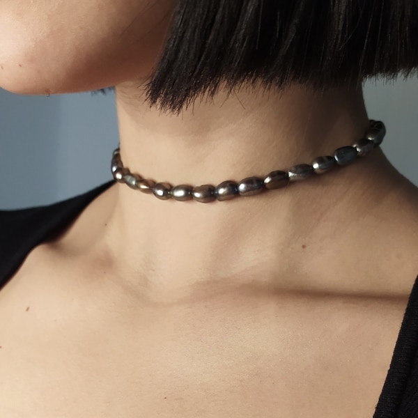 Goetia / black baroque pearl choker necklace / gothic statement jewelry / witchy choker