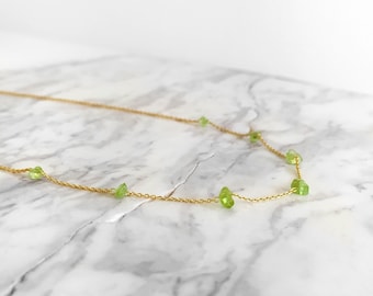 Chartreuse / Raw green peridot necklace / delicate chain / Raw Gemstone necklace / Dainty Tiny necklace