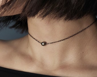 Lethe / Baroque pearl black choker necklace / gothic statement jewelry / witchy chain choker