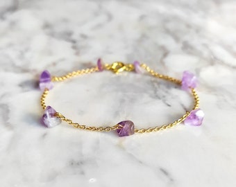 Selenophile: 14K Gold Vermeil Raw Amethyst Bracelet - February Birthstone