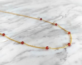 Orange Garnet Gemstone Necklace: 14K Gold Vermeil Dainty Chain