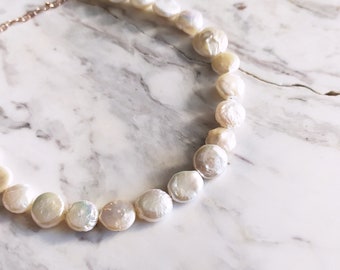 Belle / Coin pearl necklace / freshwater Pearl / beaded necklace / wedding necklace