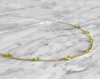 Lotus / Tiny green amethyst necklace / satellite chain / Green Gemstone necklace