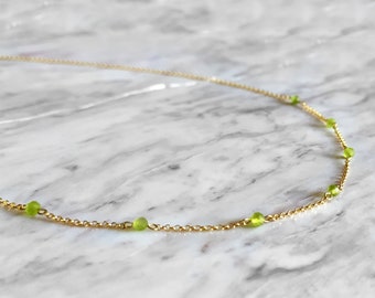 Green Amethyst Lotus Necklace: 14K Gold Vermeil Satellite Chain