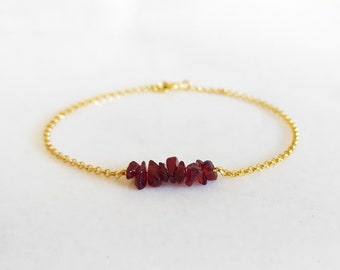 Raw Garnet Bracelet: Dainty January Birthstone, 14K Gold Vermeil