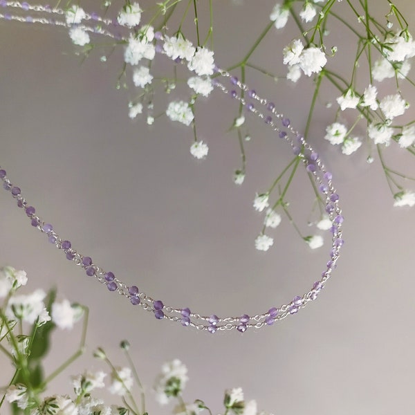 Dalnim / collier en améthyste légère / chaîne en argent sterling 925 / collier en pierres précieuses violettes / collier Dainty Tiny