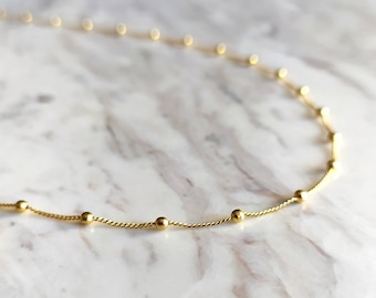 14K Gold Vermeil Satellite Chain Necklace: Layering Dot Necklace