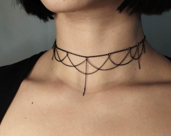 Lilith / Black chain choker / minimalist dark jewelry / Gothic statement choker / victorian witchy necklace