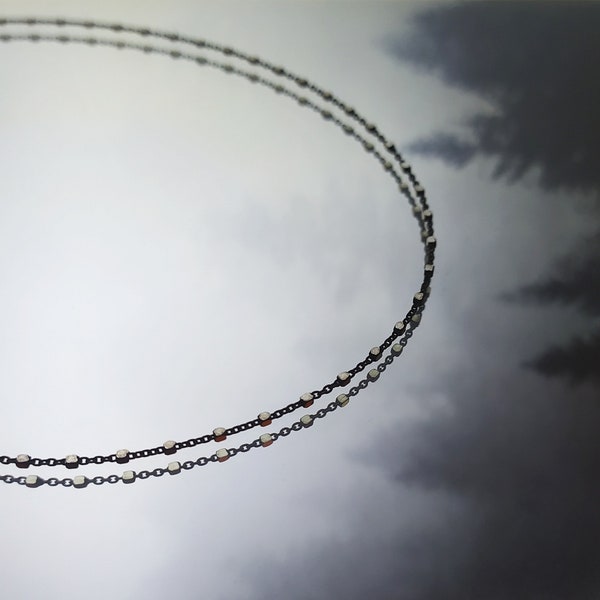 Eclipse necklace / satellite layering Necklace / oxidized sterling silver 925 delicate chain / minimalist dark jewelry