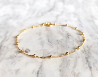 Gold Satellite Chain Bracelet: 14K Vermeil Sterling Silver Layering Jewelry
