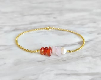 Venus / Raw rose quartz, carnelian & pearl bracelet / Raw Gemstone delicate Bracelet / Anklet