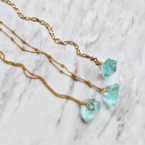 Spirit Of Ice / Genuine raw aquamarine necklace / Gold blue Raw Gemstone necklace / March birthstone