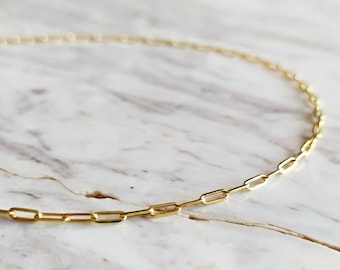 14K Gold Vermeil Paperclip Chain Necklace: Sterling Silver Layering Choker