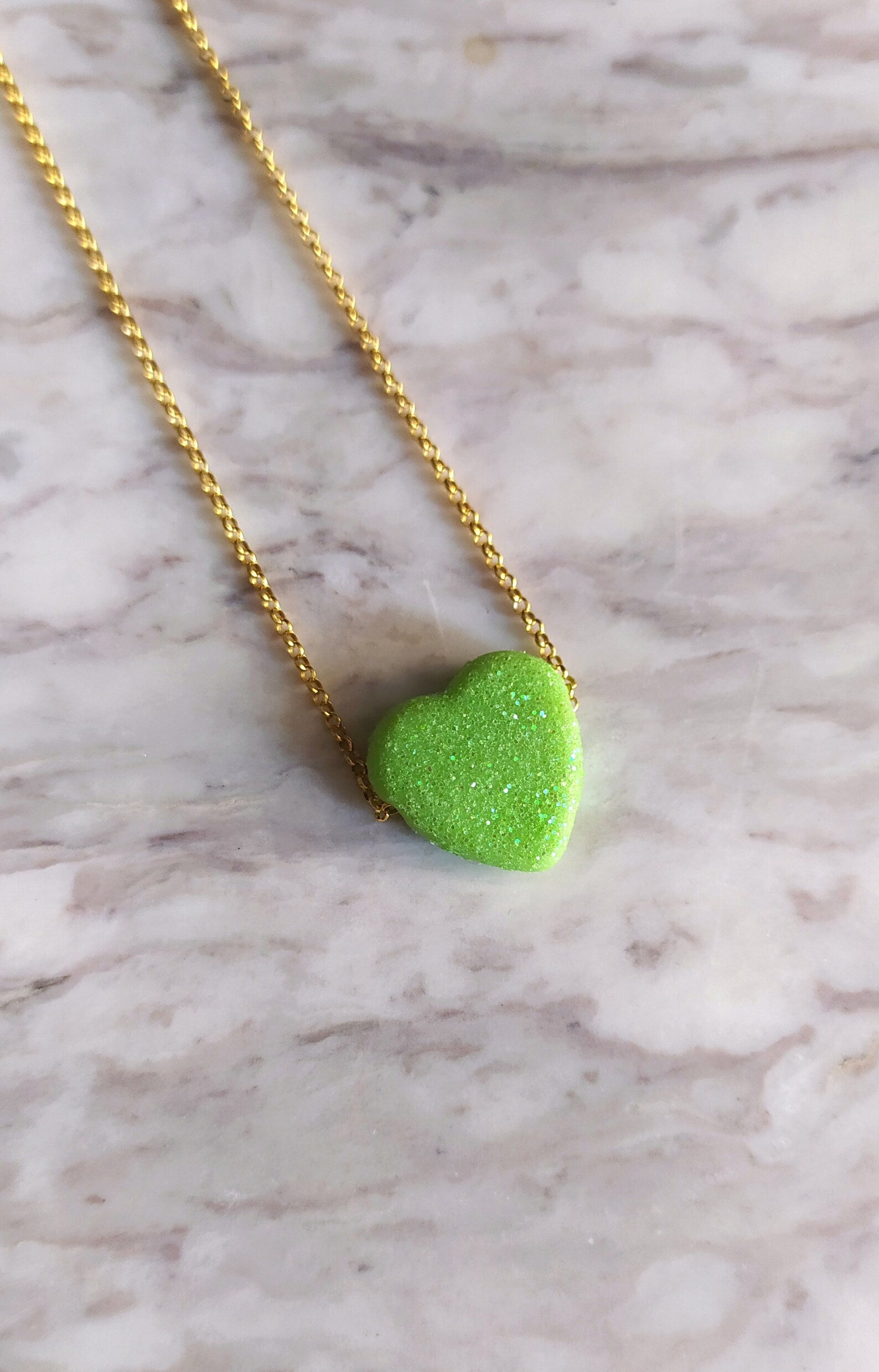 Sugar Coated / Glitter Heart Necklace / Kawaii Heart Pendant / Etsy