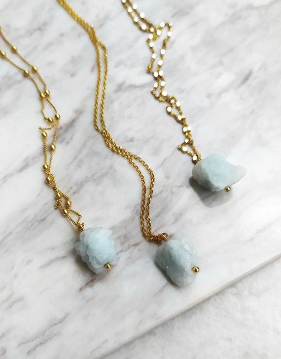 Frost Flower Raw Amazonite Necklace Satellite Chain Gold Raw