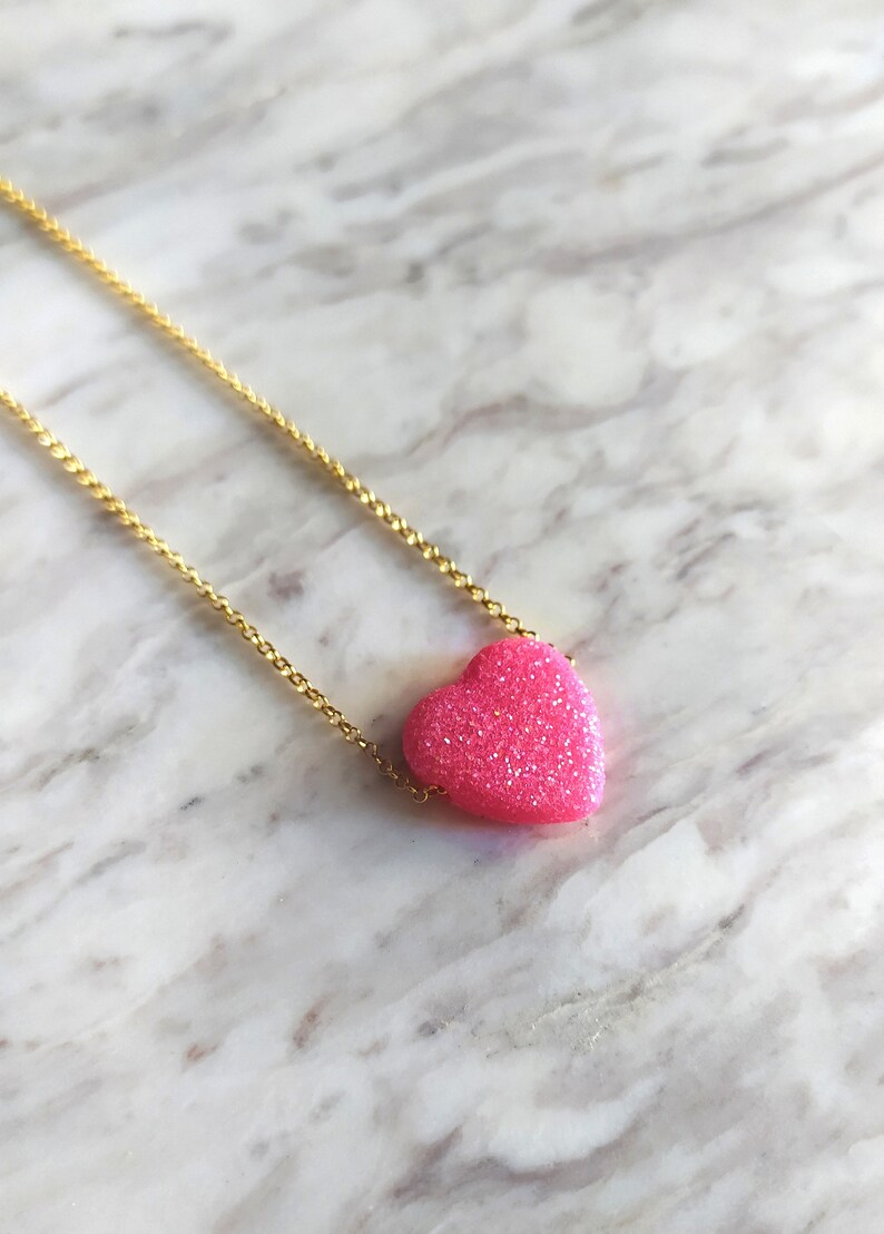 Sugar Coated / Glitter Heart Necklace / Kawaii Heart Pendant / Etsy