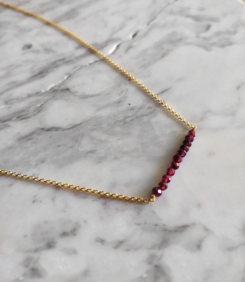 Nuit Delicate garnet necklace January birthstone Dainty gemstone necklace Garnet Birthstone Beaded necklace
