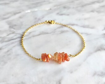 Raw Sunstone Bar Bracelet: 14K Gold Vermeil Beaded Gemstone