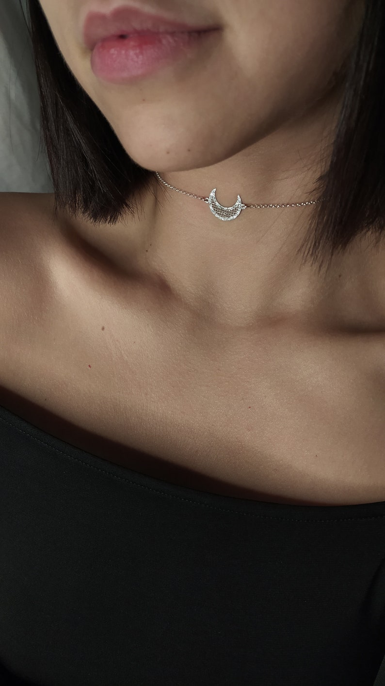 Lunar Empress / Crescent Moon Choker Necklace / Sterling Silver ...