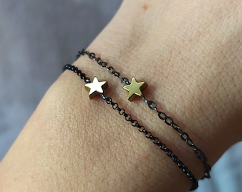 Gold Star Black Chain Bracelet: Sterling Silver Celestial Jewelry