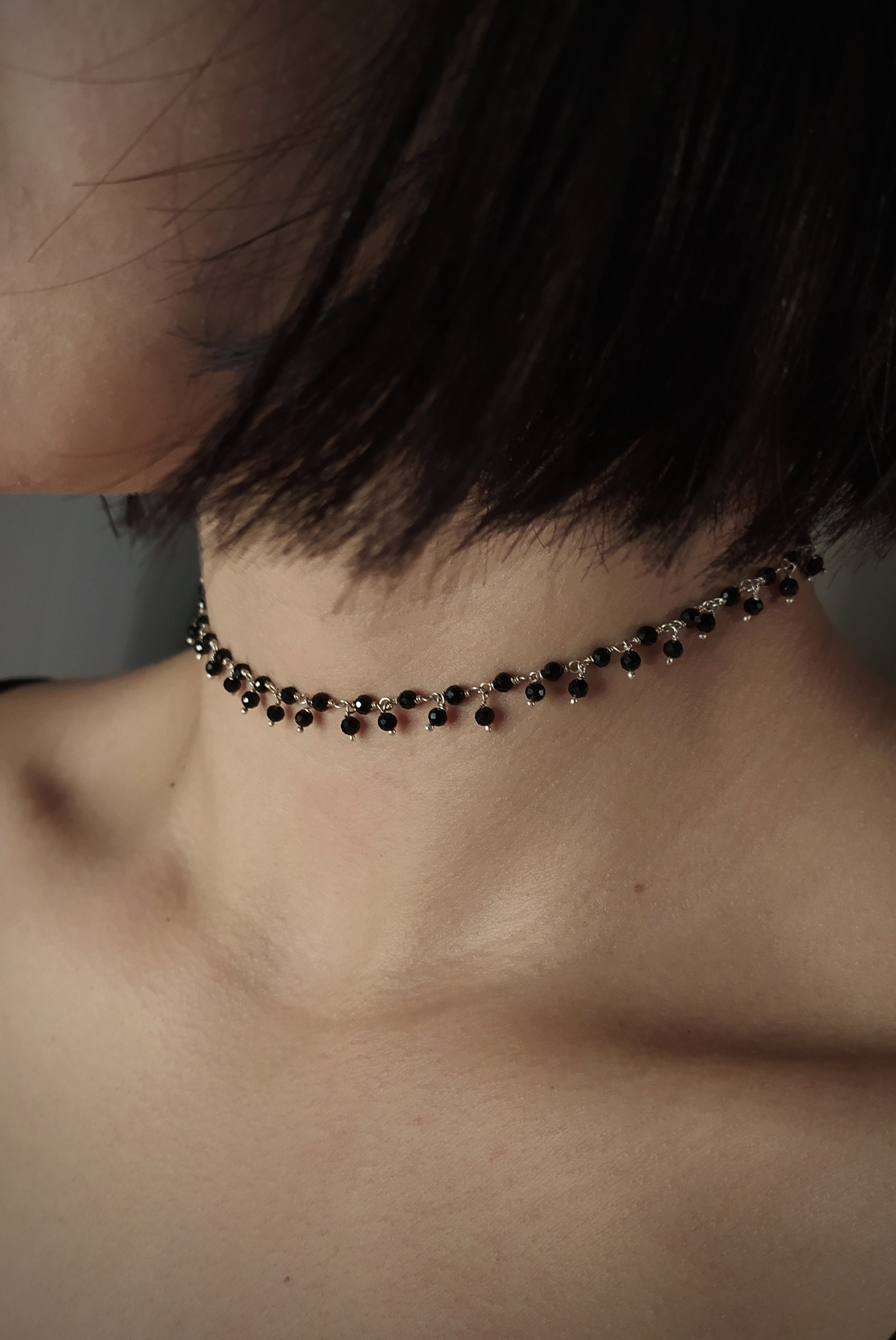 Naamah / Black Spinel Gothic Choker Necklace / Witchy Black Chain ...