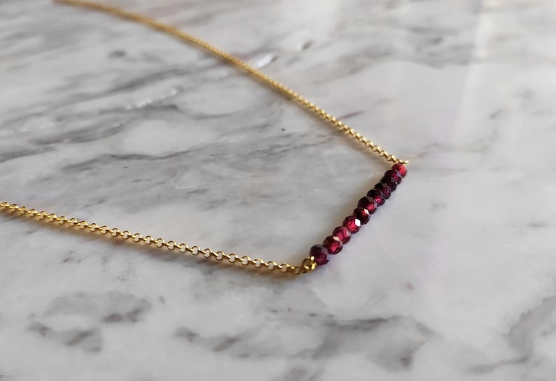 Nuit Delicate garnet necklace January birthstone Dainty gemstone necklace Garnet Birthstone Beaded necklace