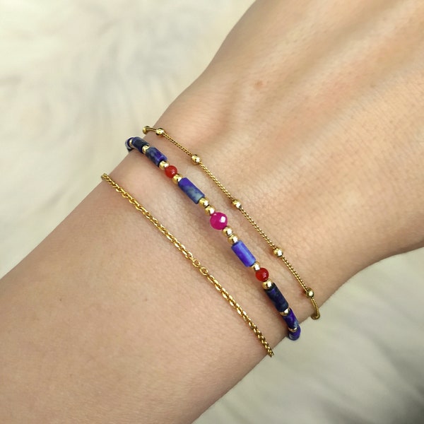 Cleopatra / lapis lazuli, carnelian and ruby bracelet / egyptian jewelry / beaded gold bracelet / anklet