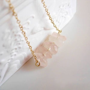 Galatea / Raw rose quartz necklace / 14K gold vermeil delicate chain / Gold Raw Gemstone necklace / Dainty Tiny Gemstone necklace