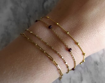 Delicate Garnet Bracelet: 14K Gold Vermeil January Birthstone
