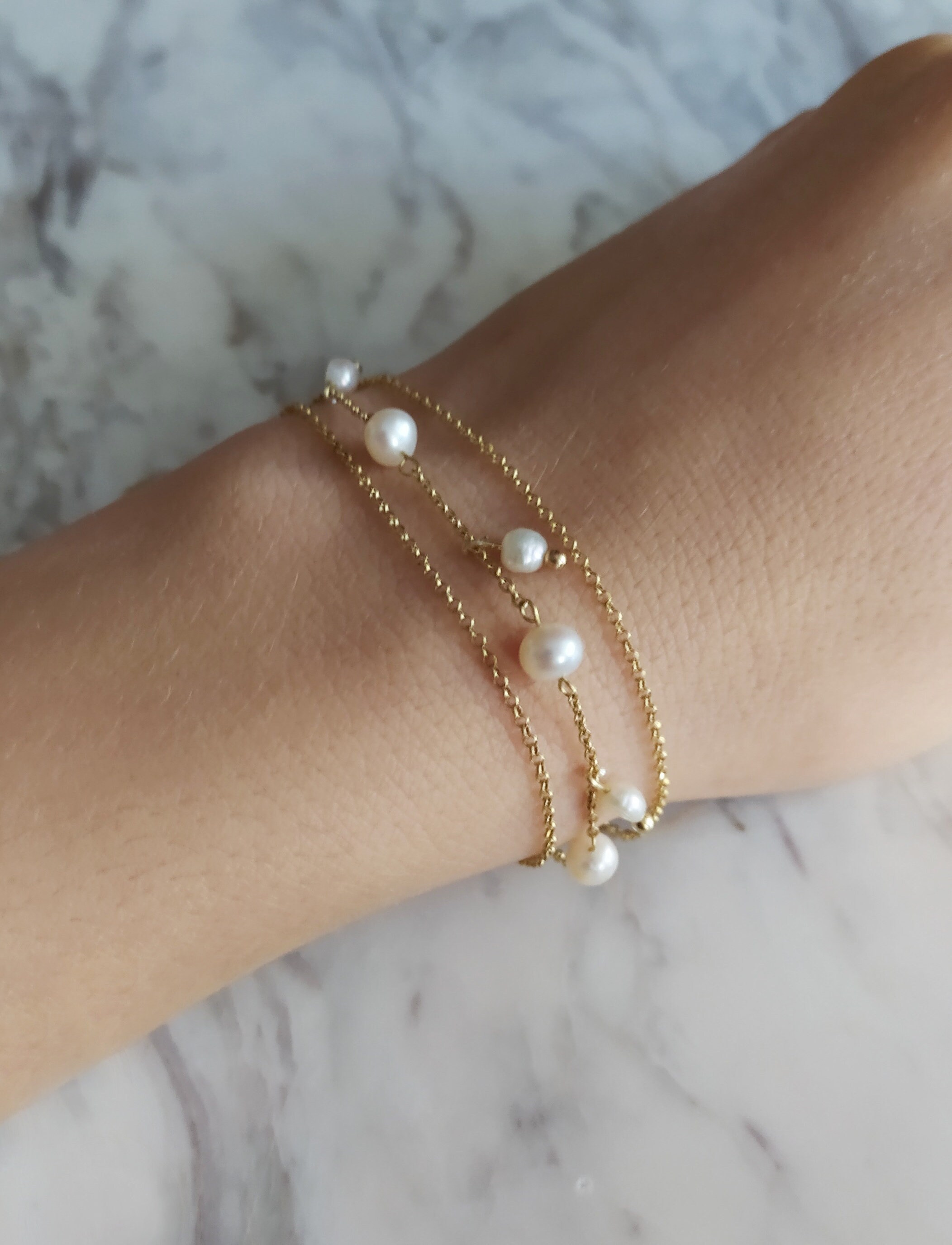 Sea Treasures / Freshwater Pearl Bracelet / 14K Gold Vermeil Delicate Chain  / Dainty Gold Bracelet / Bridesmaids Gift - Etsy Hong Kong